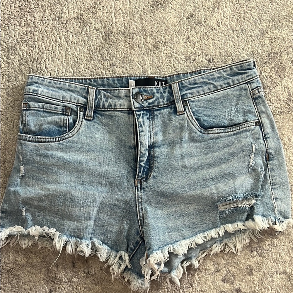 Kut from the Kloth Blue Jean Shorts Distressed Frayed Hem